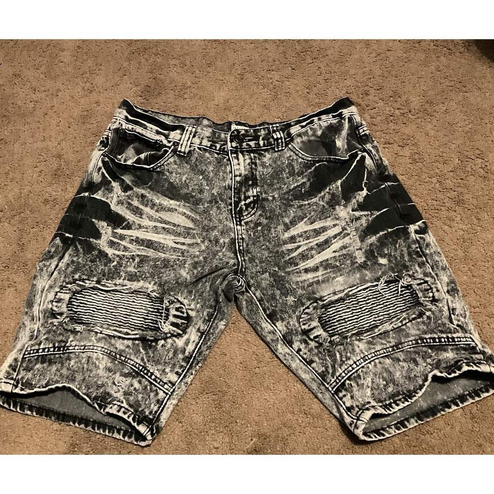 Blue Cult Denim Black Distressed Studded Jean Shorts Size 34